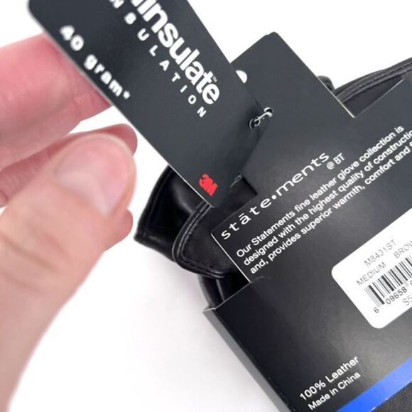 NWT Thinsulate BT Statements Leather Black Men’s Gloves Mittens medium 40 gram u - Picture 5 of 6